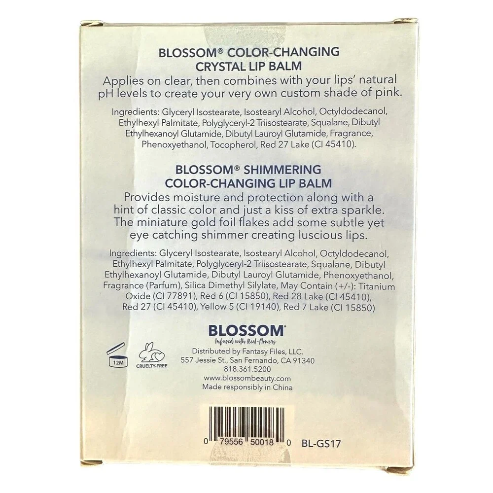 BLOSSOM Set of 2 Color-Changing Crystal Lip Balm - Shimmering Blush & Red